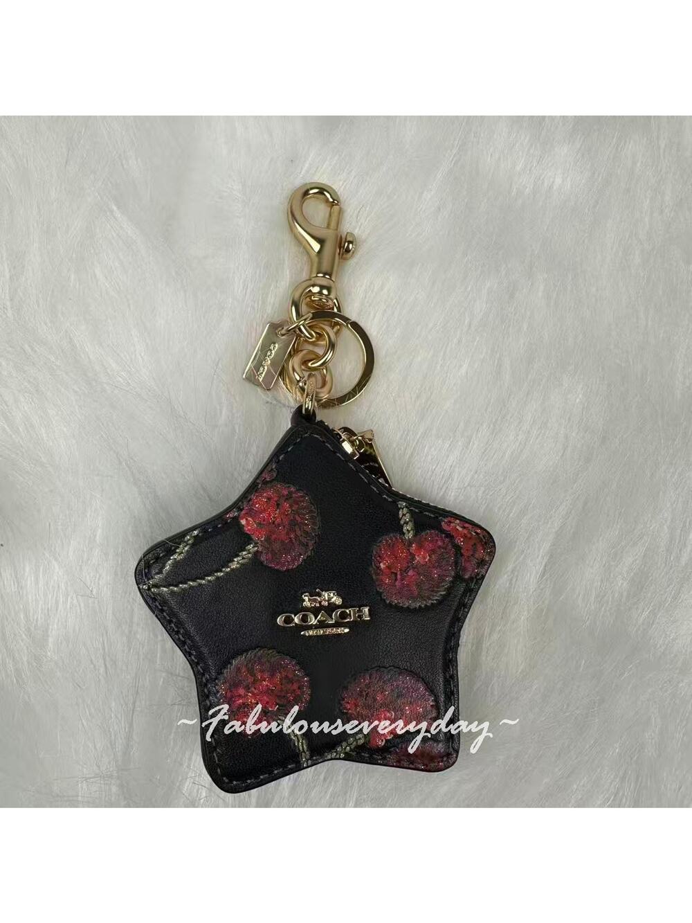 Coach Star Bag Charm With Cherry Print CDA87 NWT